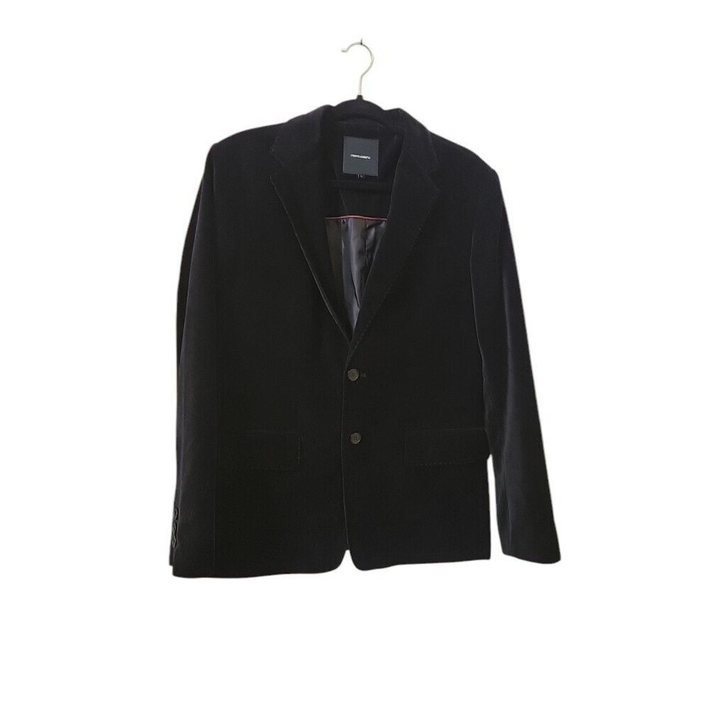 Men's Maru L Black Velvet Dinner Smoking Jacket Sport Coat Blazer Two Button